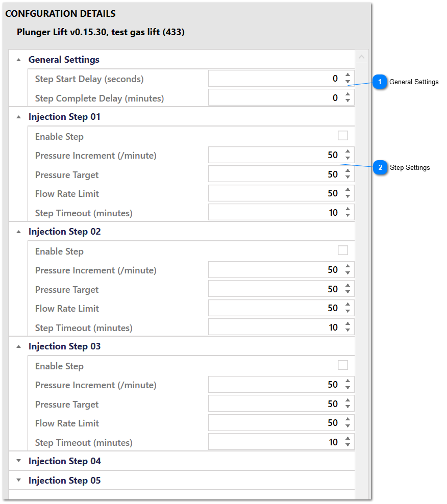 Injection Step Settings